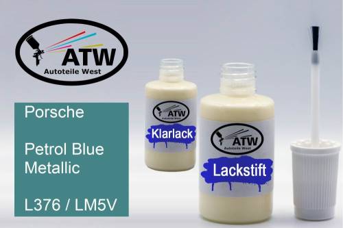 Porsche, Petrol Blue Metallic, L376 / LM5V: 20ml Lackstift + 20ml Klarlack - Set, von ATW Autoteile West.